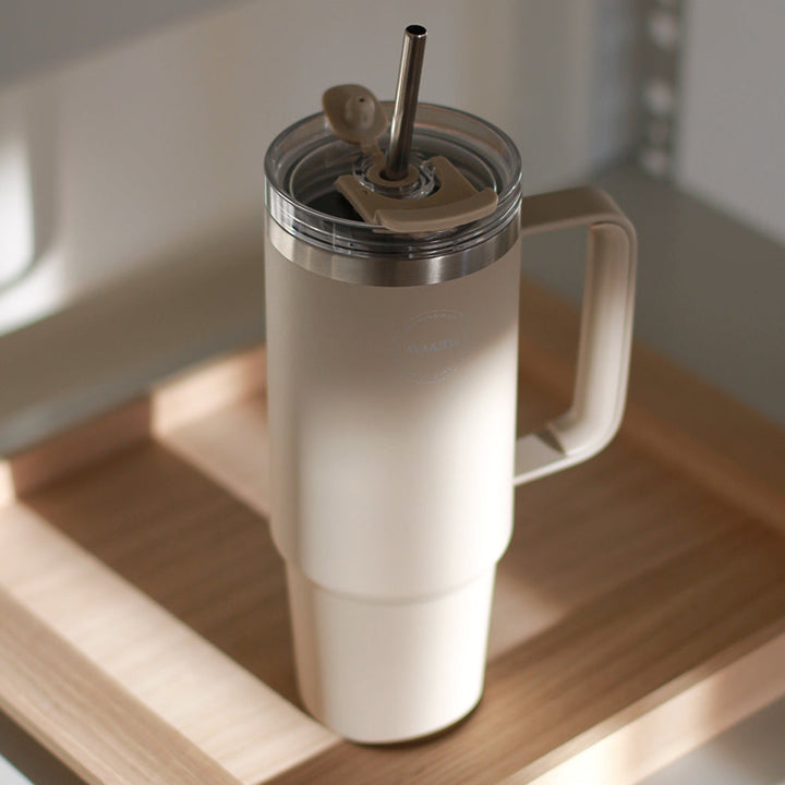 AYA&IDA Thermo Cup with Straw - Cream Beige (885 ml)